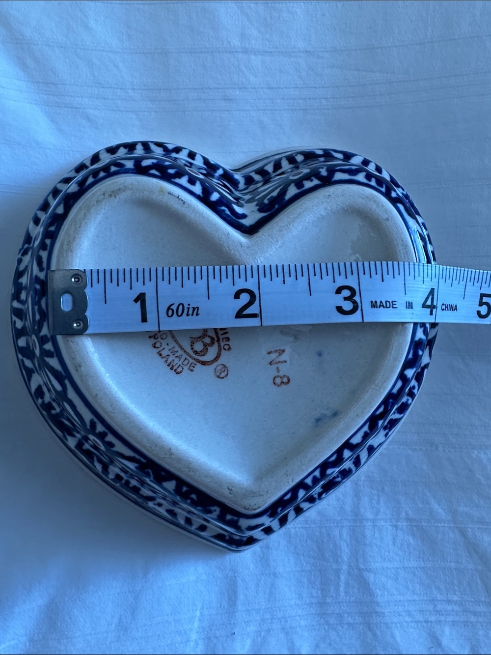 Boleslawiec Polish Gand Painted Ceramic Trinket Dish in Blue and Cream - Picture 6 of 6